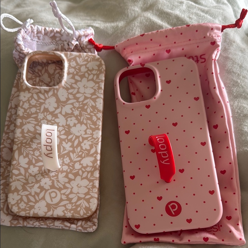 Loopy Case Phone Case Set - Tan Floral and Pink Heart